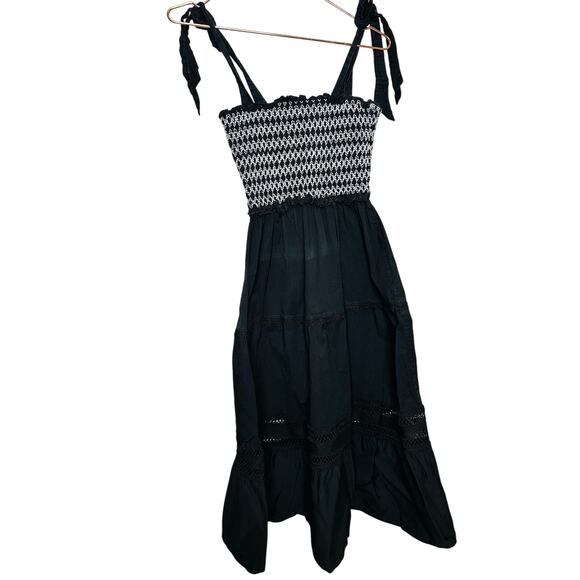 PETER SOM COLLECTIVE Black White Lace Detail A-Line Smocked Midi Dress Size S - Picture 6 of 15